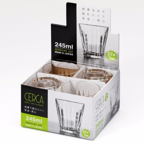 Set 4 cốc thủy tinh 245ml kẻ sọc Nhật Bản