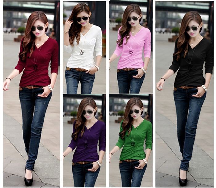 COMBO 2c ÁO THUN CỔ TIM TAY DÀI XẾP LY EO -khách chọn màu Tuỳ thích 11