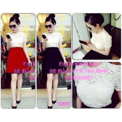 Set áo váy xòe phối ren giống miu xinh