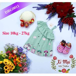 ĐẦM LỆCH VAI XANH LÁ CHO BÉ GÁI SIZE 10-27KG