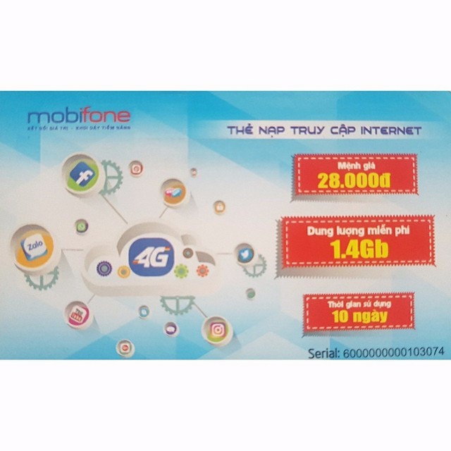 Thẻ cào 3G mobi 1.4GB