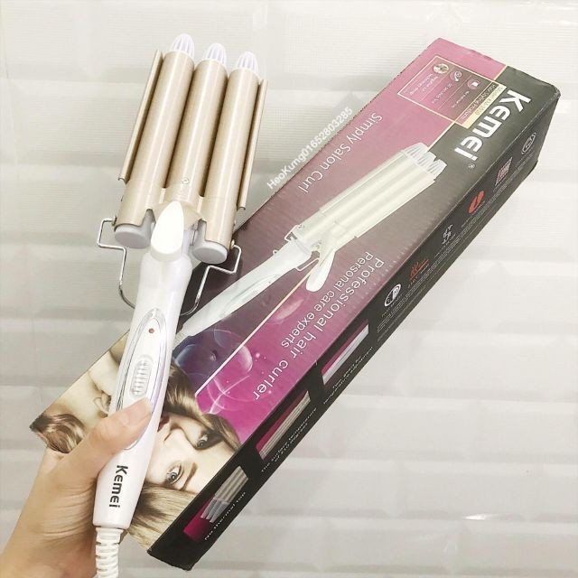 Máy uốn tóc gọn sóng tóc 3 trục Kemei