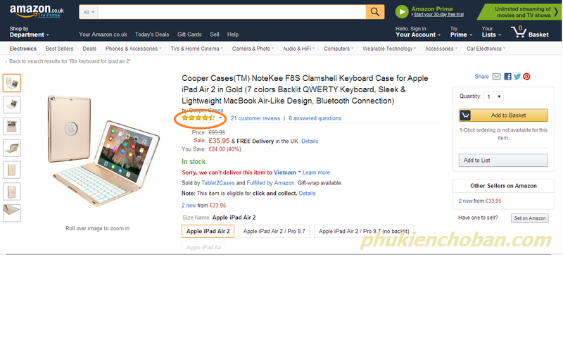 Bàn phím ốp lưng Bluetooth tích hợp đèn LED ipad Air 2 - 16