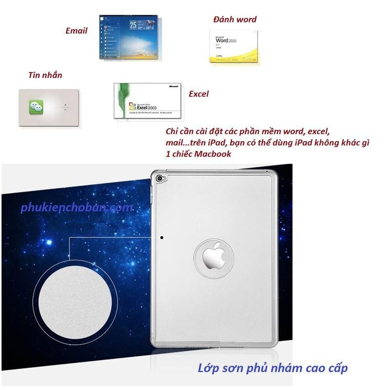 Bàn phím ốp lưng Bluetooth tích hợp đèn LED ipad Air 2 - 12