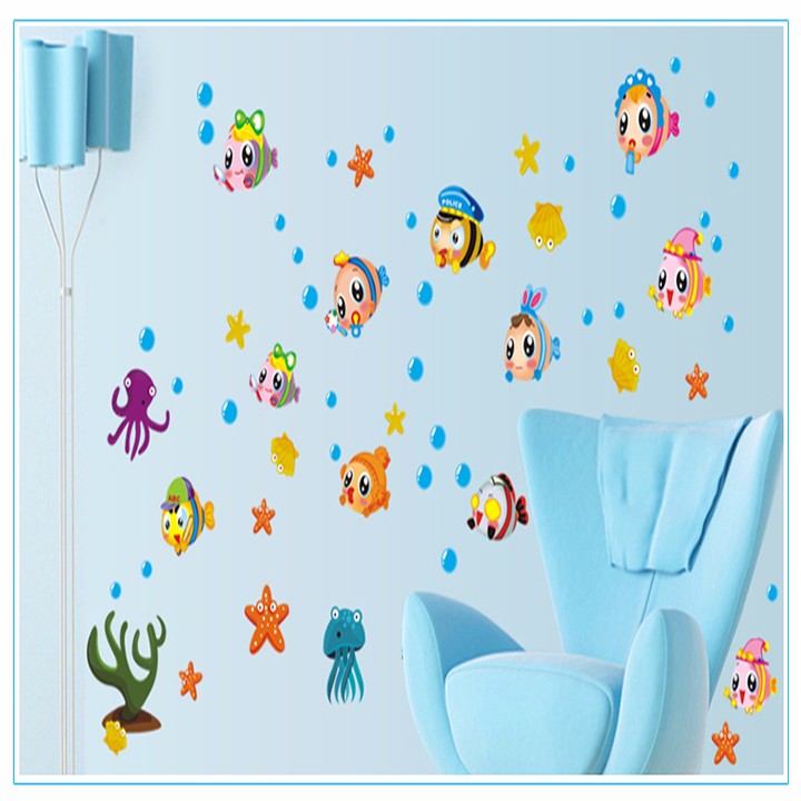 Decal dán tường hình đàn cá ngộ nghĩnh - EB35