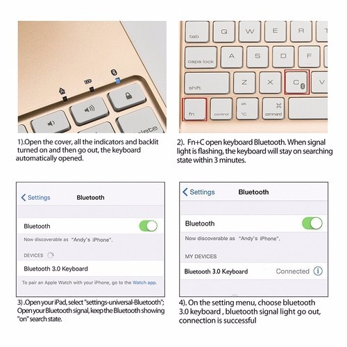 Bàn phím ốp lưng Bluetooth tích hợp đèn LED ipad Air 2 - 9