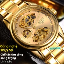 Đồng hồ lộ máy cơ cao cấp mạ PVD vàng kính sapphire chống nước Thụy Sĩ