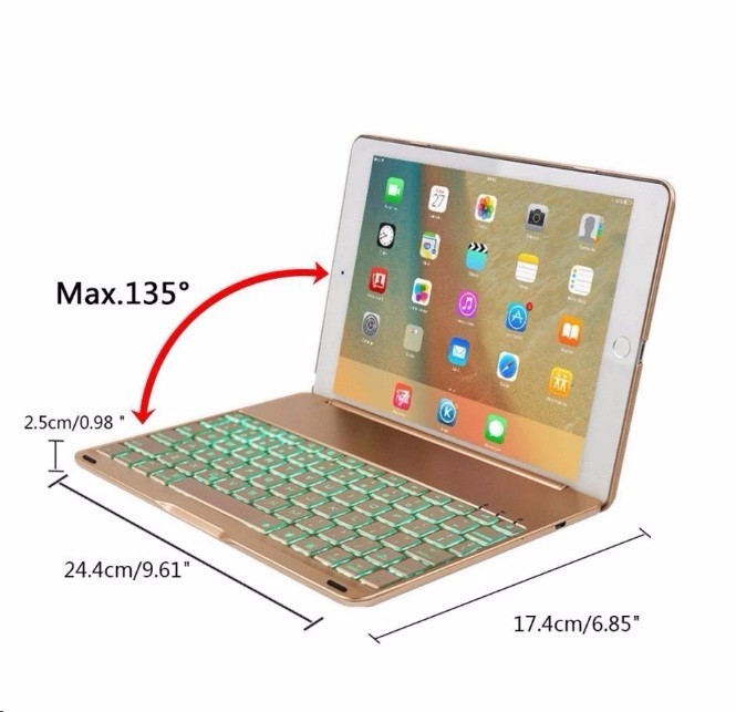 Bàn phím Bluetooth ipad kiêm ốp lưng mini 1 2 3 LED Cao cấp - 4