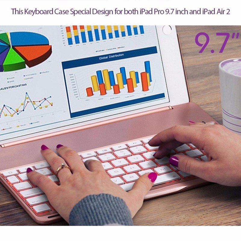 Bàn phím Bluetooth ipad kiêm ốp lưng mini 4 LED Cao cấp - 7