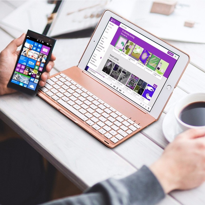 Bàn phím Bluetooth ipad kiêm ốp lưng mini 4 LED Cao cấp - 6