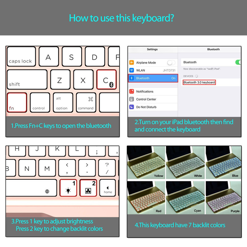 Bàn phím Bluetooth ipad kiêm ốp lưng mini 4 LED Cao cấp - 18