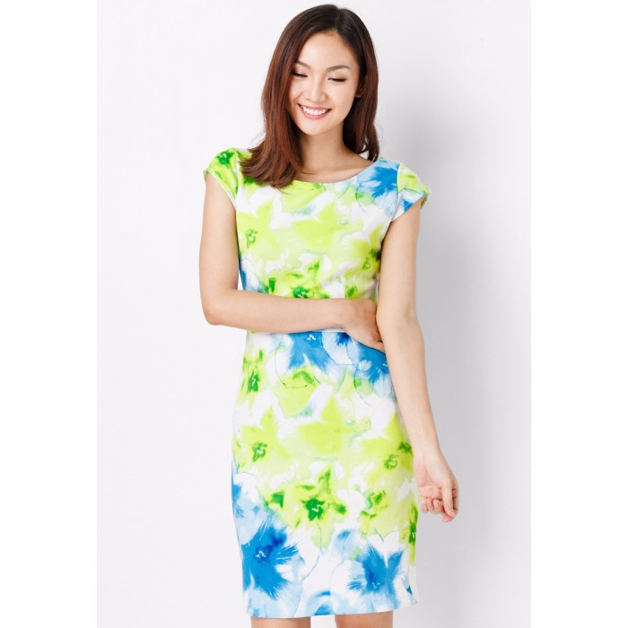 Đầm công sở cổ thuyền hoa tiết
