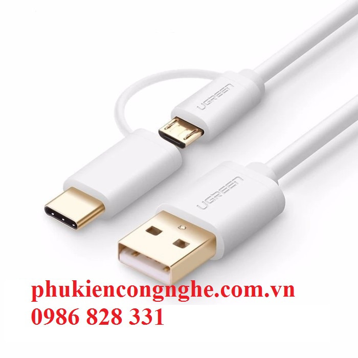 Cáp Micro USB to USB + 1 cổng USB type C dài 1m UGREEN 30171 (Mã SP: UGREEN 30171)