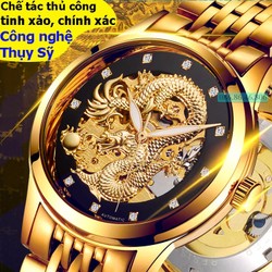 Đồng hồ lộ máy cơ Cao Cấp phiên bản Rồng Vàng 3D kính Sapphire Thụy Sỹ
