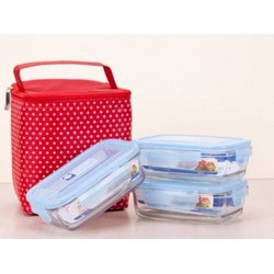 Bộ 3 hộp thủy tinh The Glass 400ml Hàn Quốc và túi giữ nhiệt