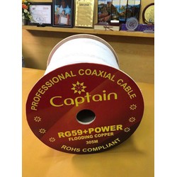 Cuộn dây cáp đồng trục Captain RG59+Power Flooding copper có dầu