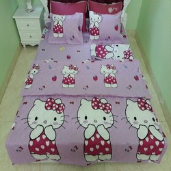Bộ chăn ga gối cotton poly kitty trái dâu