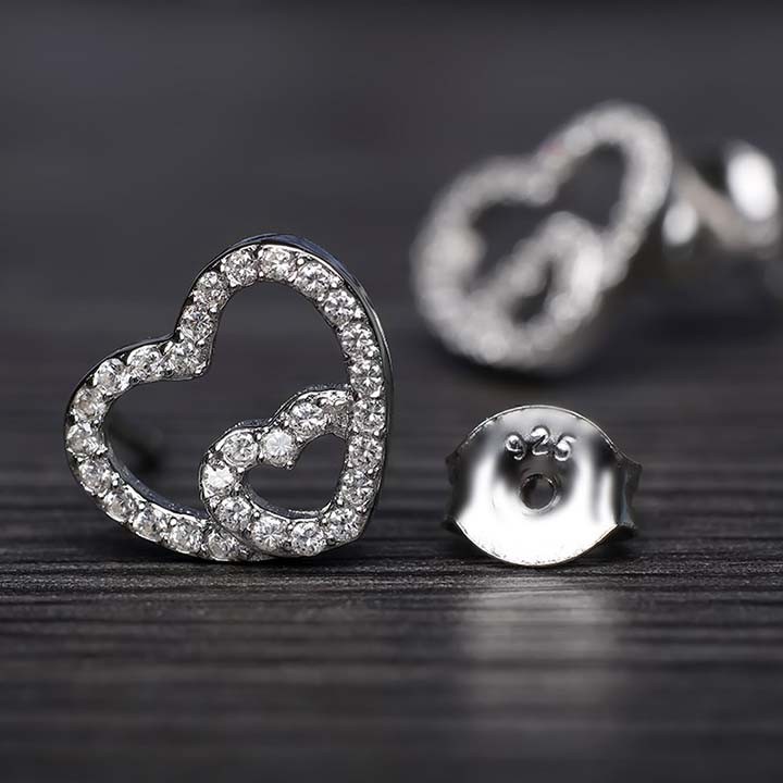 Bông tai bạc Double Heart