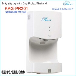 Máy sấy tay cảm ứng Prolax Thailand KAG-PR201 có khay, Máy sấy làm khô tay nhanh nhựa trắng công suất lớn gió thổi mạnh