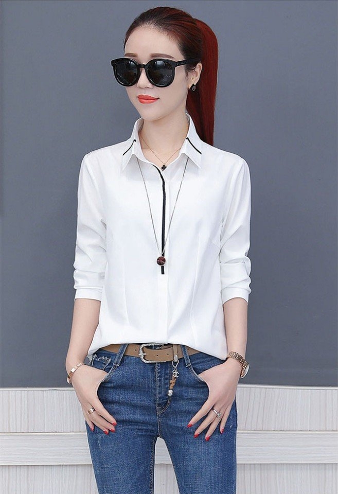 Áo sơ mi công sở nữ cao cấp phối viền đen SM102