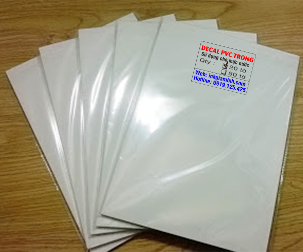 Giấy decal in pvc trong suốt khổ A4 - 20 tờ