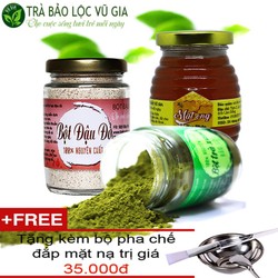 Bột trà xanh +bột đậu đỏ +mật ong hoa nhãn -nguyên chất vũ gia -+tặng bộ đắp mặt