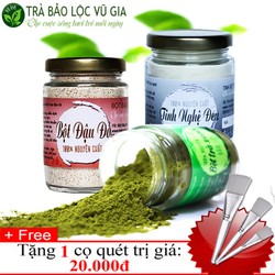 Bột trà xanh + bột đậu đỏ + tinh nghệ đen- nguyên chất vũ gia - + tặng cọ quét