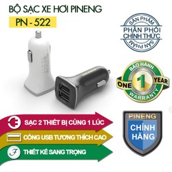 Sạc xe hơi 2 cổng PINENG PN-522 3.1A Trắng - Hãng Phân Phối Chính Thức
