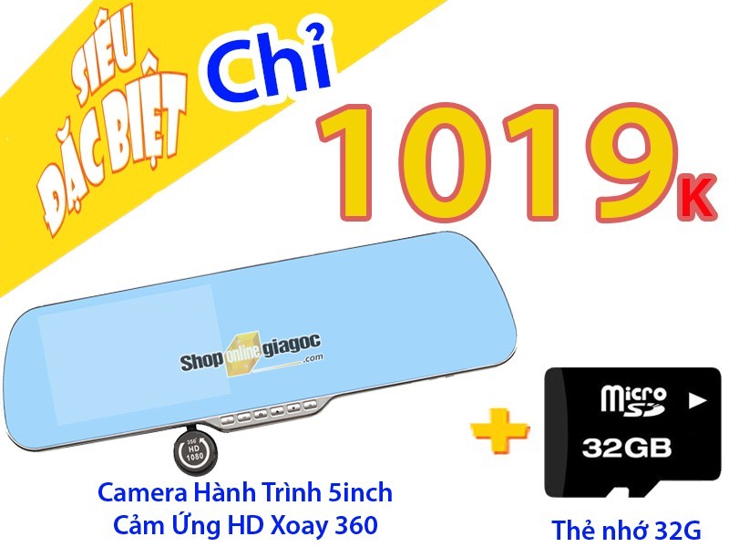 Combo Camera Hành Trình 5Inch Cảm Ứng HD Xoay 360 + Thẻ Nhớ 32G 2