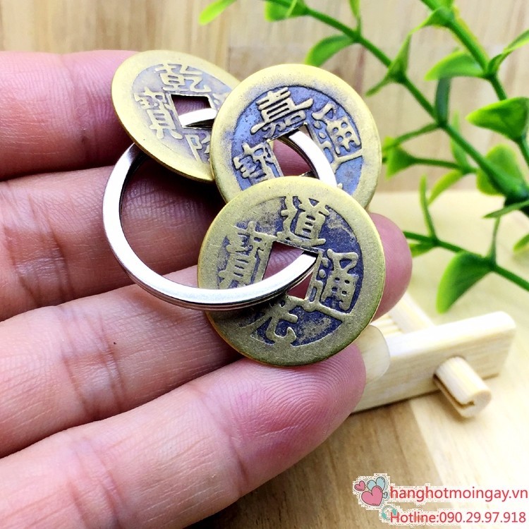 Móc chìa khóa 3 đồng xu may mắn 3