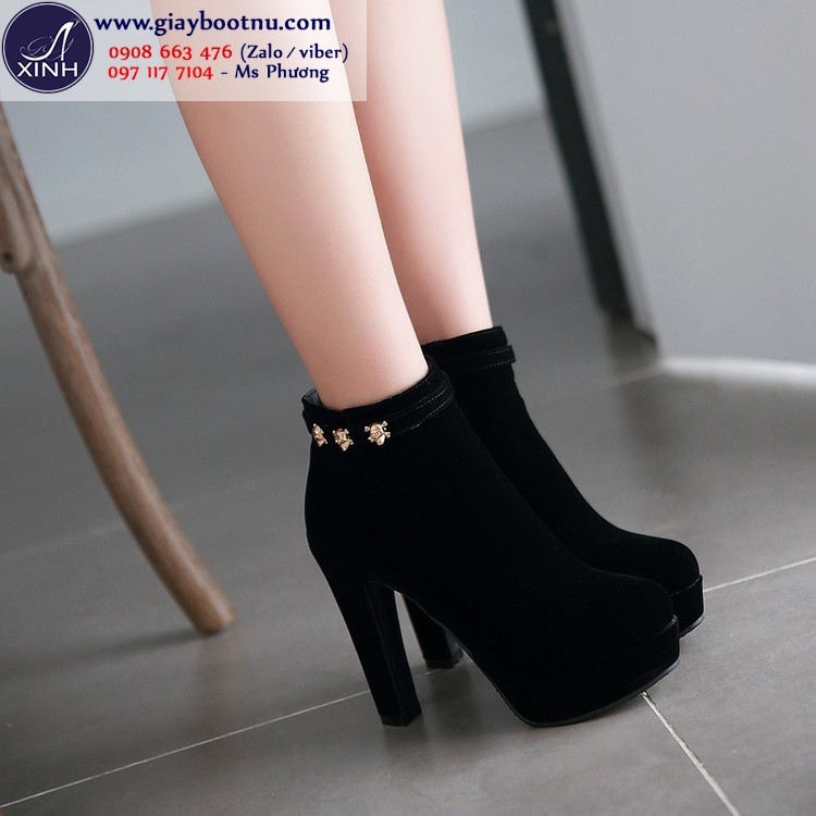 Giày boot nữ cổ ngắn cao gót 12cm hiện đại GBN18901
