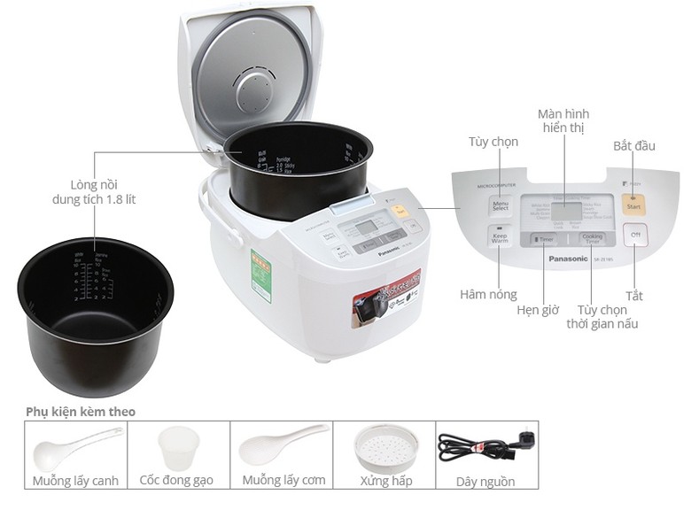 Thông số kỹ thuật Nồi cơm điện Panasonic 1.8 lít SR-ZE185WRA