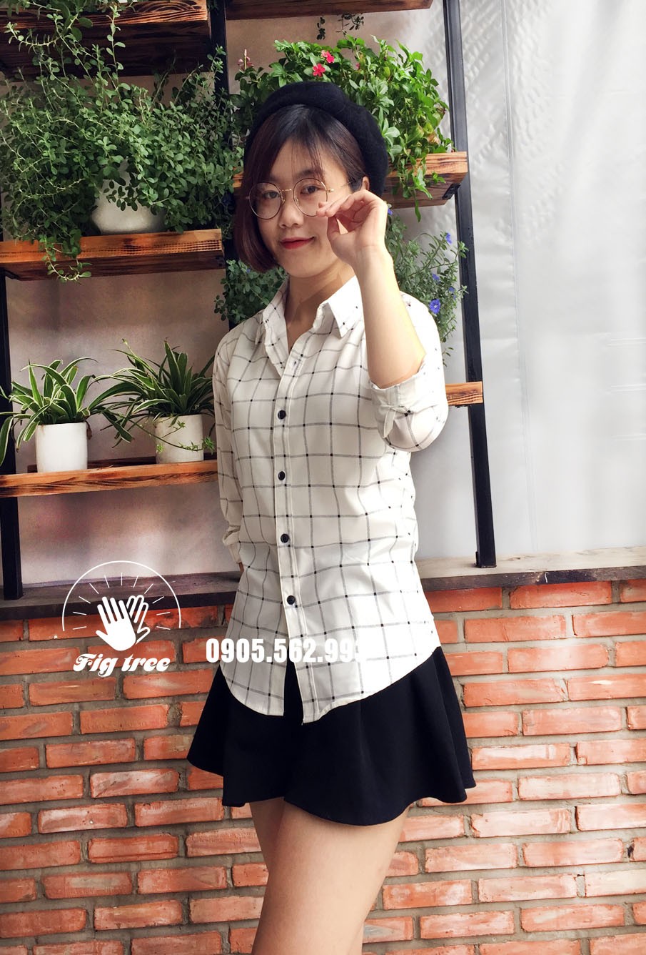 Sơ mi đôi caro trắng đen