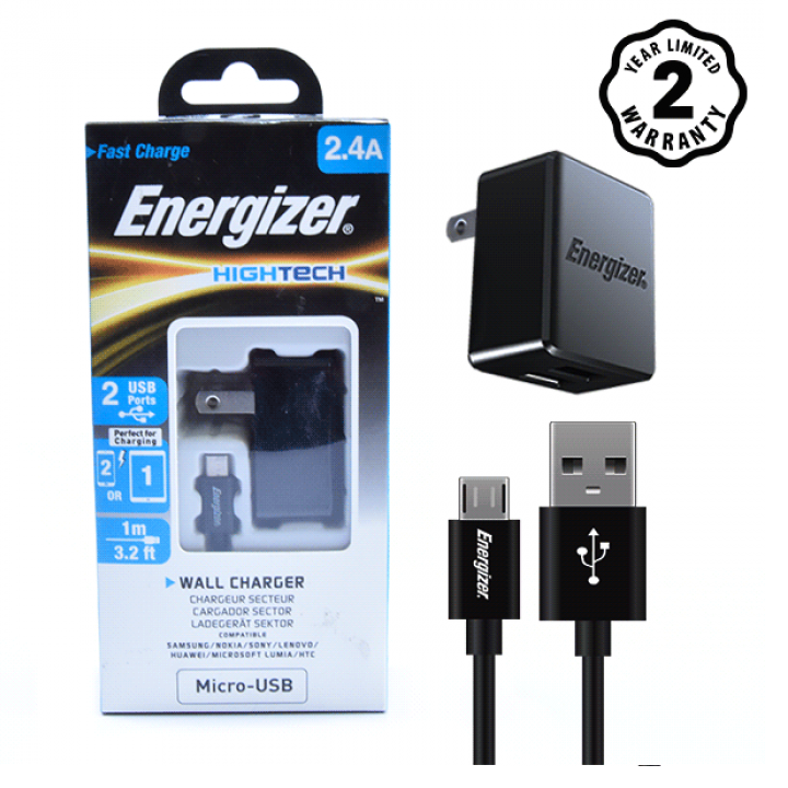 Cốc sạc Energizer Micro USB 2 Cổng 2.4A ACA2BUSHMC3
