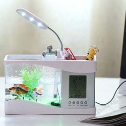 Bể cá cảnh mini để bàn có đèn LED tặng cây nhựa và bịch đá [ĐƯỢC KIỂM HÀNG] 11629079