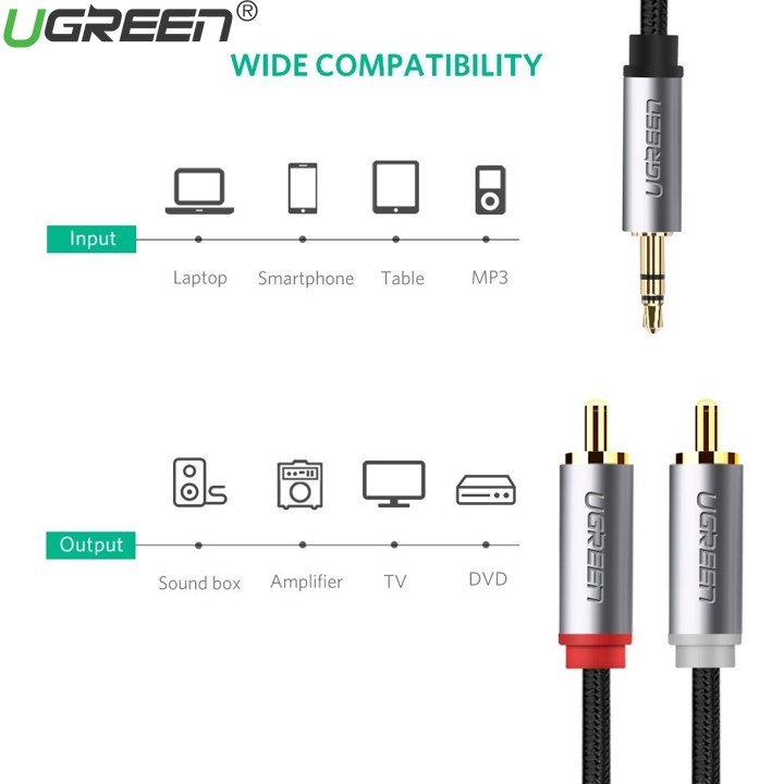 Cáp Audio 3.5mm sang 2 đầu RCA Ugreen 40843