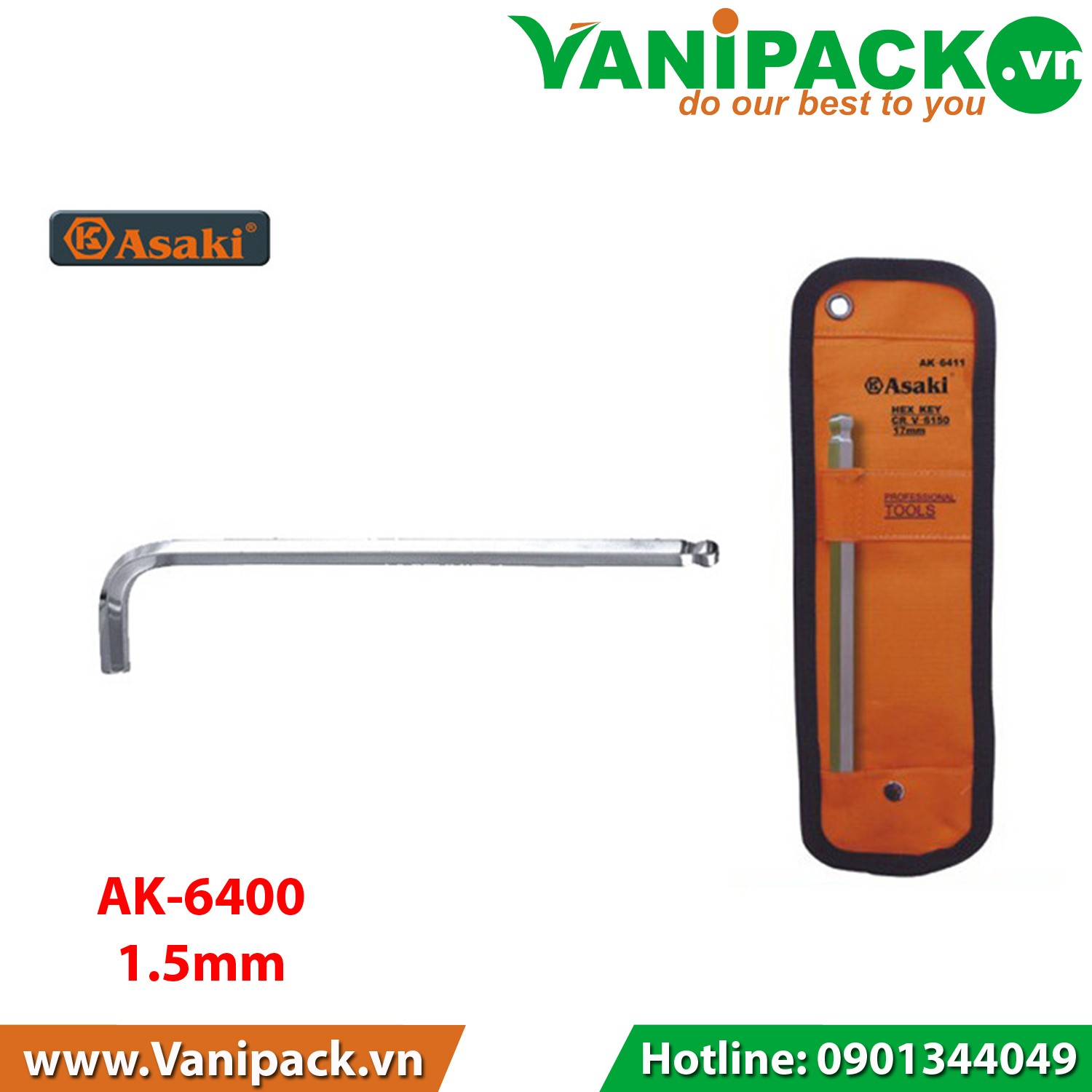 Lục giác bi Asaki AK-6400, 1.5mm