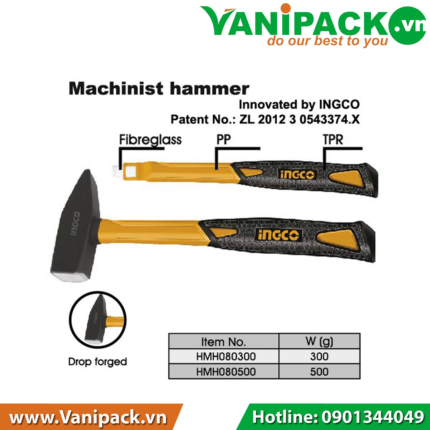 Búa đầu dẹp Ingco HMH080300, 300G