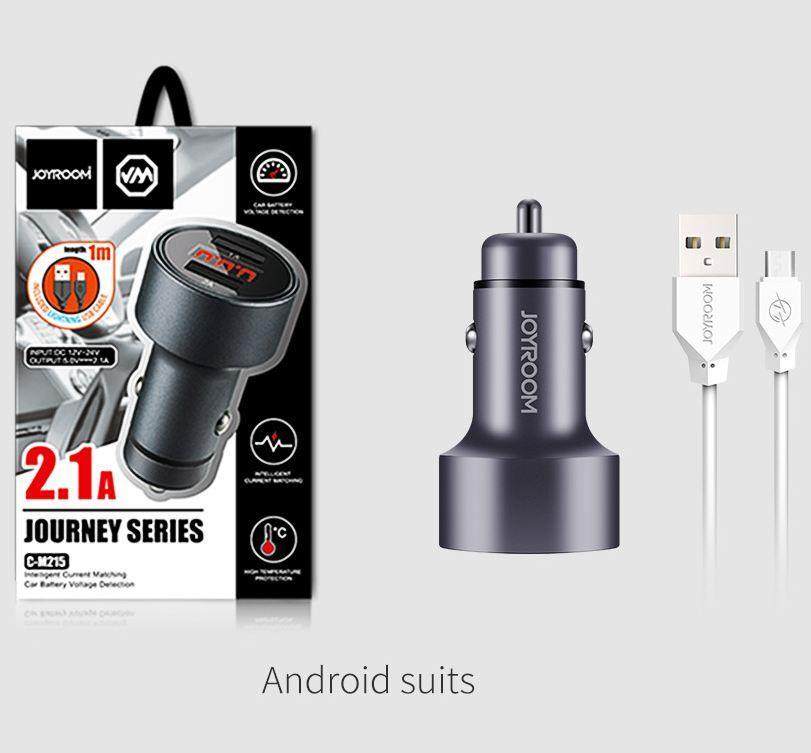 Combo sạc 2 cổng và cáp micro cho xe hơi 2.1A Joyroom C-M215