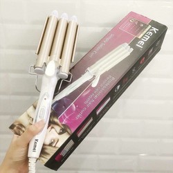 Máy uốn tóc 3 trục uốn xoăn cực đẹp chính hãng Kemei