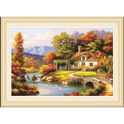 Tranh Theu Chữ Thập Phong Cảnh 52 35cm Chưa Theu Tiki Vn