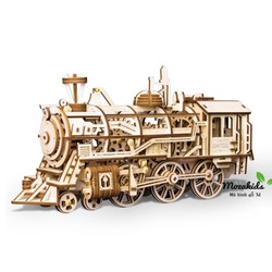Đồ chơi lắp ráp gỗ 3D LK701 Locomotive Robotime - Mô hình Cơ động học Đầu Máy Xe Lửa