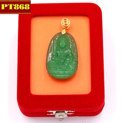 Mặt dây chuyền Phật Văn Thù Bồ Tát thạch anh xanh 5 cm kèm hộp nhung