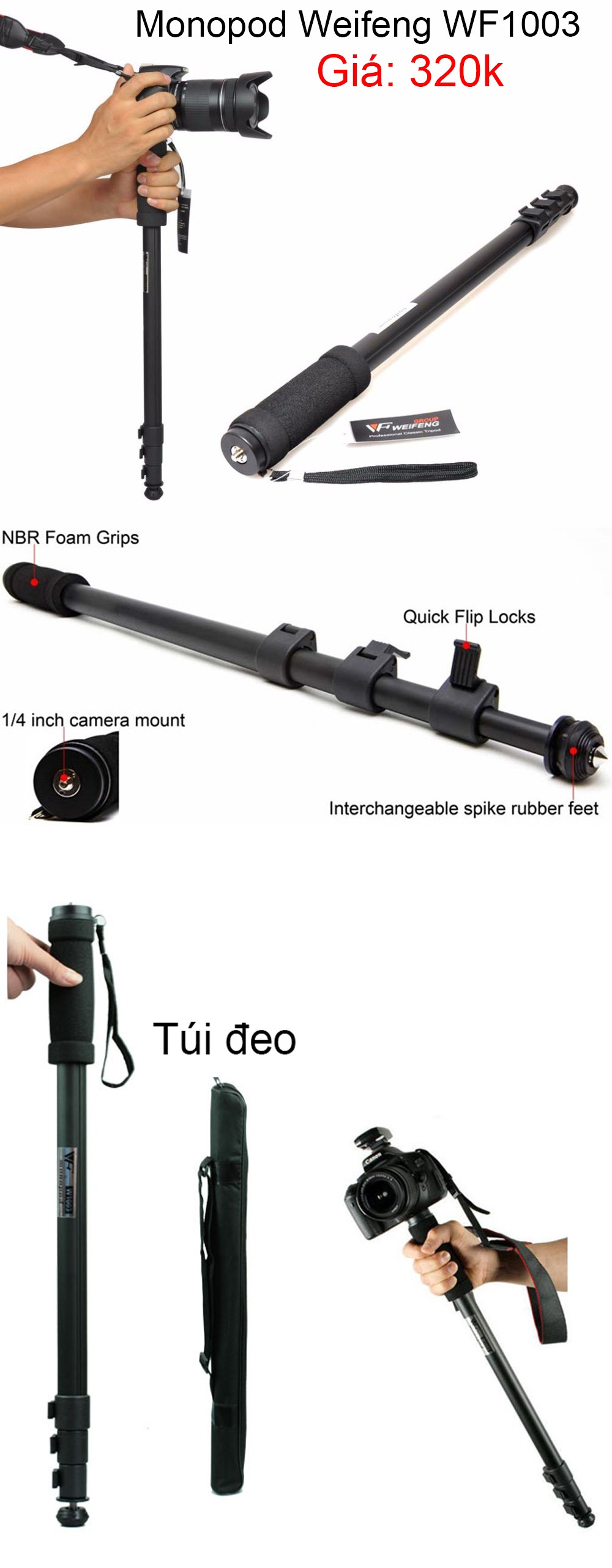 thiết bị chụp hình Tripod Monopod weifeng 1003