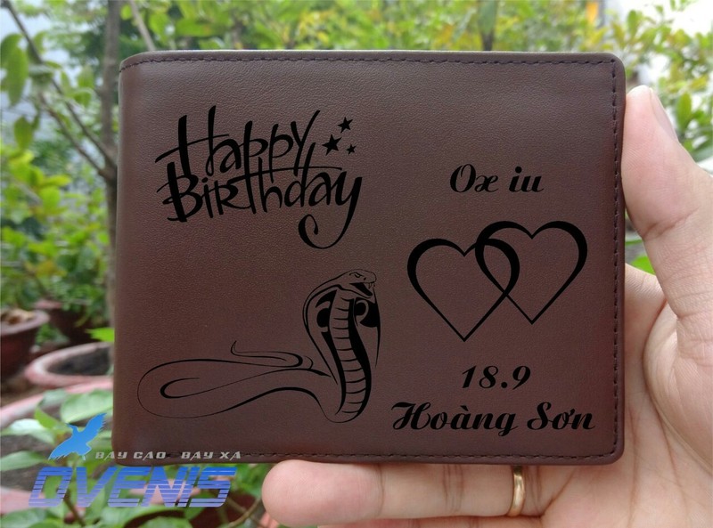 Bóp Nam Khắc Tên. Da Bò Thật 100