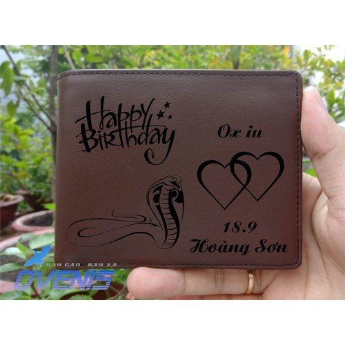 Bóp Nam Khắc Tên. Da Bò Thật 100