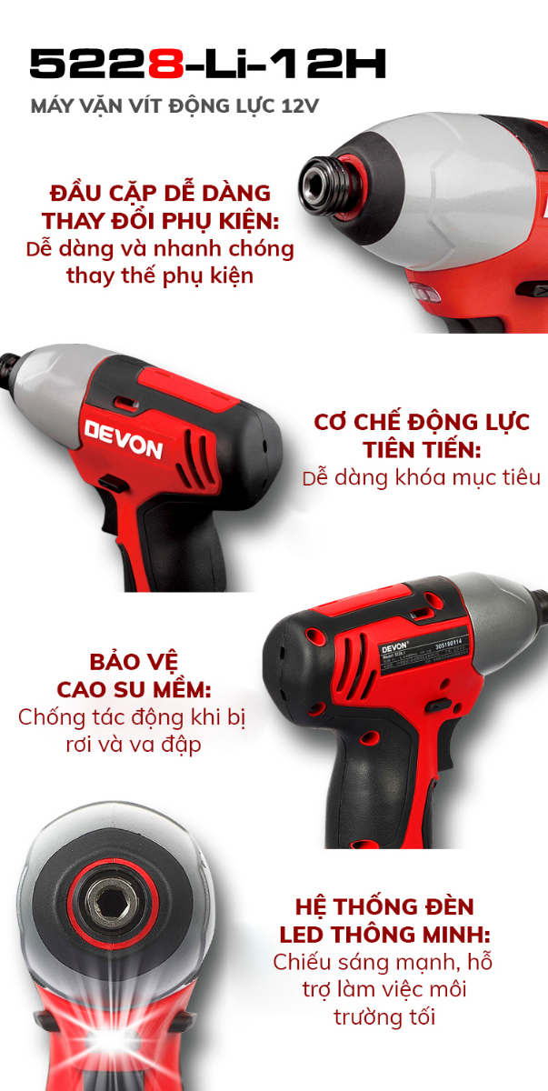 Máy vặn vít động lực 12V Devon 5228-Li-12H