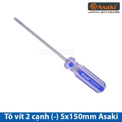 Tô vít 2 cạnh tuốc nơ vít đầu dẹp 5x150mm cán cứng nhựa trong asaki