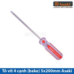 Tô vít 4 cạnh tuốc nơ vít bake 5x200mm cán cứng nhựa trong asaki