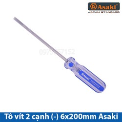 Tô vít 2 cạnh tuốc nơ vít đầu dẹp 6x200mm cán cứng nhựa trong asaki